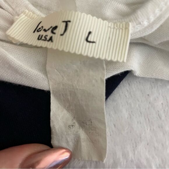Love J Short Sleeve Color Block Striped Blouse Size Large Teal Navy Blue White - Picture 6 of 10
